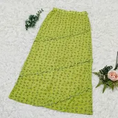 【ポトフ】✨総柄ロングスカート✨ フリル ボタニカル 花 サイドジップ 緑 F