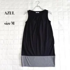 AZUL ノースリーブワンピース ひざ丈 ブラック M カップ付き バイカラー