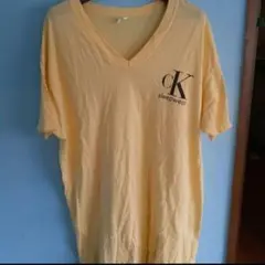 CALVIN KLEIN Tシャツ イエロー カルバンクライン Vネック