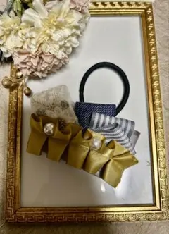 ハンドメイド　インド刺繍リボン　ヘアゴム