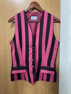 ピンク・ブラックストライプ ノースリーブベスト