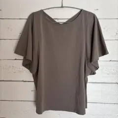 【GLOBAL WORK】フレアスリーブ カットソーグレーＵネックＶネック可Ｍ