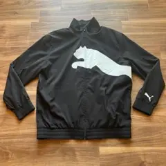 PUMA プーマ ナイロンジャケット 黒 L ビッグロゴ 裏地メッシュ