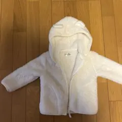 ホワイト フリースジャケット フード付き