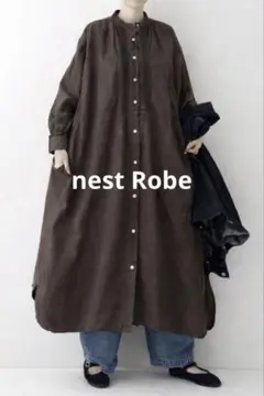 nest Robe リネン100% シャツワンピース バンドカラー　レース