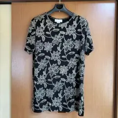 花柄刺繍Tシャツ 半袖 ブラック