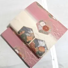A◆着物くつろぎ 亀甲花模様 金銀糸 菊 椿 露草 六通 正絹 袋帯 61