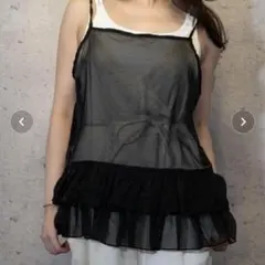 新品　シアー　キャミソール　フリル　レイヤード　ブラック　FREE