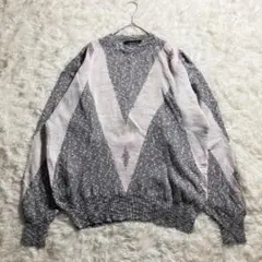 ボロニット　グランジ　00s　Y2K　グレー　ピンク　白　古着　ヴィンテージ