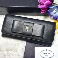 【美品✨】PRADA 長財布 フィオッコ　リボン　サフィアーノレザー 金ロゴ