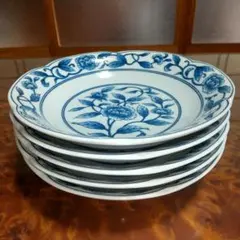 たち吉 青い花柄の波型皿 5枚セット