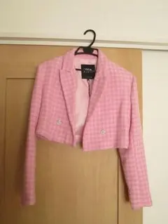 ZARA ピンク 千鳥格子 クロップドジャケット Mサイズ