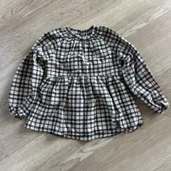 ZARA キッズ チェック柄 ギャザーブラウス 長袖 100cm トルコ製