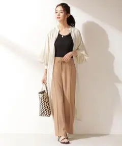 O762ナノユニバースロングシャツワンピース長袖コットン綿オフホワイト白無地春秋