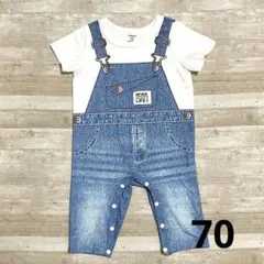 デニム風ロンパース プリント 半袖 3〜6M