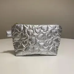 ハンドメイドポーチ　シルバー ハート模様