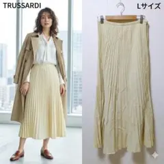 トラサルディ 高級ウール混 プリーツスカート アイボリー Lサイズ 美品