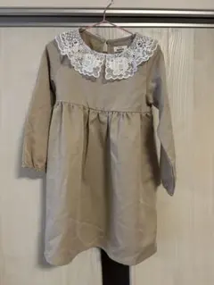 レース付き襟 ベージュ ワンピース