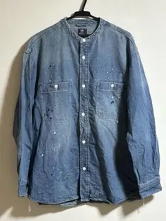 【アウターの下に】 クリフメリヤー　ペイントデニムシャツ　ノーカラー