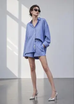 極美品】 machatt マチャット ストライプタイプライターシャツ ブルー
