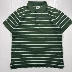 〈126〉LACOSTE 半袖ポロシャツ　ワニロゴ　太ボーダー白　緑　鹿の子