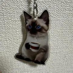 猫柄 シャム猫 コーヒー キーホルダー♪