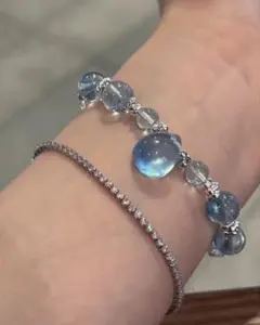 海の涙】天然石 ブレスレット 白水晶アクアマリン ブルートパーズ