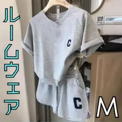 レディース ルームウェア パンツ 半袖 セットアップ スウェット 上下 グレー