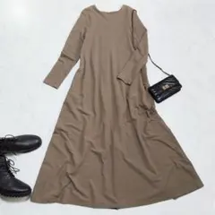 ビーミングバイビームス Aライン ロングワンピース バックデザイン ブラウン