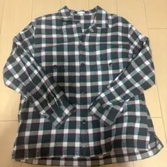GU フランネル長袖シャツ 緑と白のチェック柄XL