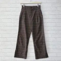 earth music&ecology チェックワイドパンツ（M）茶系 秋冬のサムネイル