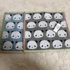 パンダ柄タオルハンカチ 青とグレー 2枚セット キャンバス　デフレグランス