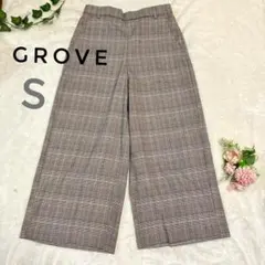 【美品】grove グローブ チェック柄 ワイドパンツ ウエストゴム Sサイズ