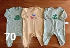UNIQLO サイズ70／長袖カバーオール 3枚セット