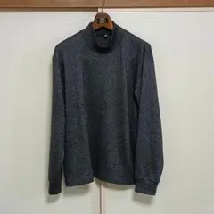 7【美品】ユニクロ ソフトニットフリースモックネックT L ブラック グレー