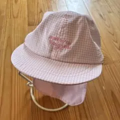 子供用 日よけ付き刺繍キャップ 帽子 ピンク ギンガムチェック 50cmのサムネイル