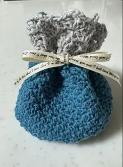 ハンドメイド☆ネイビーとグレーのフリルの巾着袋