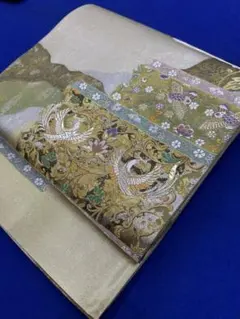 金地に鳳凰、花柄のフォーマル袋帯
