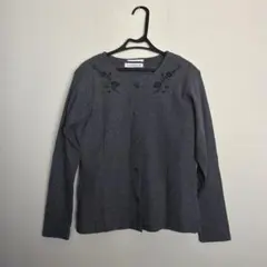 グレー刺繍入り五分袖カーディガンアンサンブル