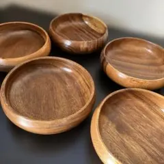 木製丸型サラダボウル5個セット　昭和レトロ