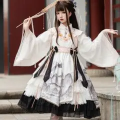 axes femme kawaii彼岸の白狐会柄彼岸花柄シアー着物風羽織（シロ