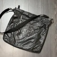 GUCCI ショルダーバッグ シマライン カーフレザー ブラック シルバー