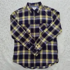 フランネルシャツ　メンズ　チェック柄　イエロー✕ネイビー　XL