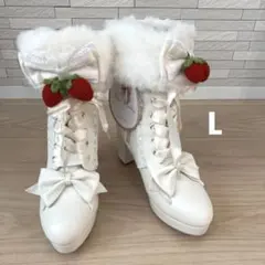 新品 眞白ありす コラボ ホワイトファー付き ショートブーツ いちご Lサイズ