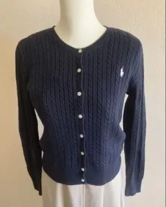 ②ラルフローレン ネイビー　綿100% ケーブルカーディガン　レディース　M