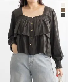 タイムセール　CLETTEオリジナル★ボタンデザイン長袖ティアードプルオーバー