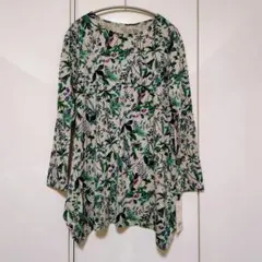 シバタ PLUSIV プルシブ チュニック 長袖 花柄 草木 グレー L 42