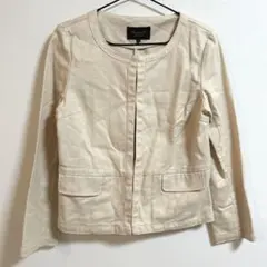 ユナイテッドアローズ ノーカラージャケット　ベージュ　L 無地シンプル　コットン