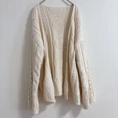 肉厚 ケーブル編み ニット カーディガン アイボリー ざっくり編み ボリューム袖