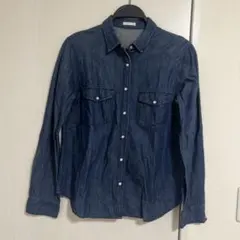 ダークブルー デニム ボタンアップシャツ